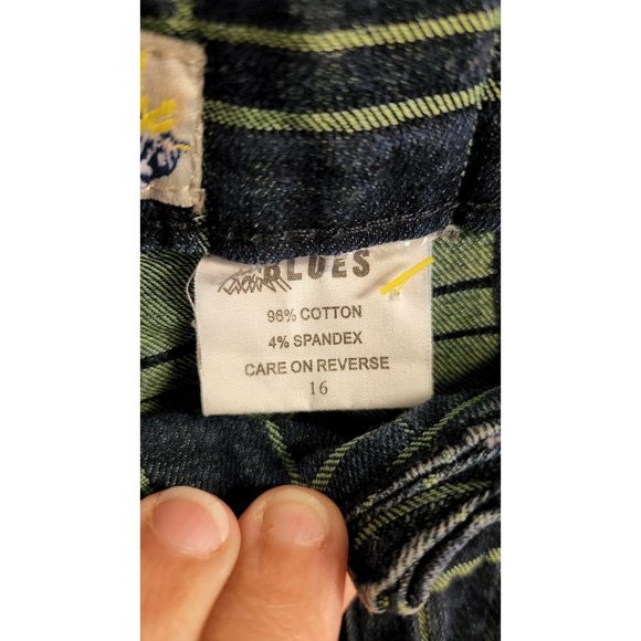 Woman's MOTO BLUES Jean Capris Lime Green Check Sz 16 Stretch 5 Pocket - Picture 4 of 8